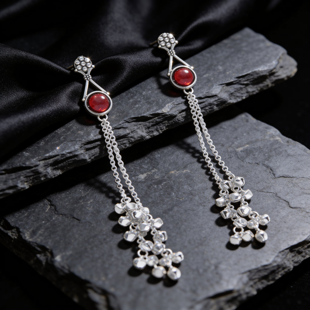 Silver Chain Tassel Drop Earrings for Women | Long Statement Party Earrings