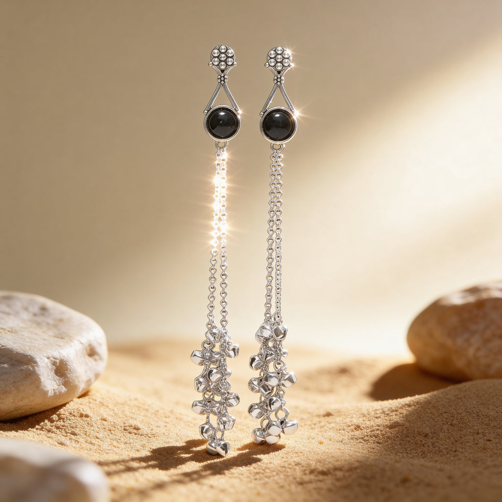 Silver Chain Tassel Drop Earrings for Women | Long Statement Party Earrings