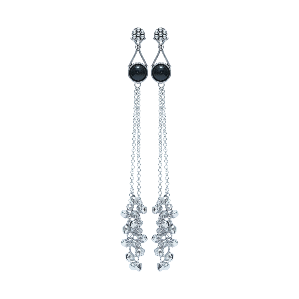 Silver Chain Tassel Drop Earrings for Women | Long Statement Party Earrings