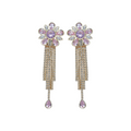 Ruby Floral Crystal Tassel Earrings