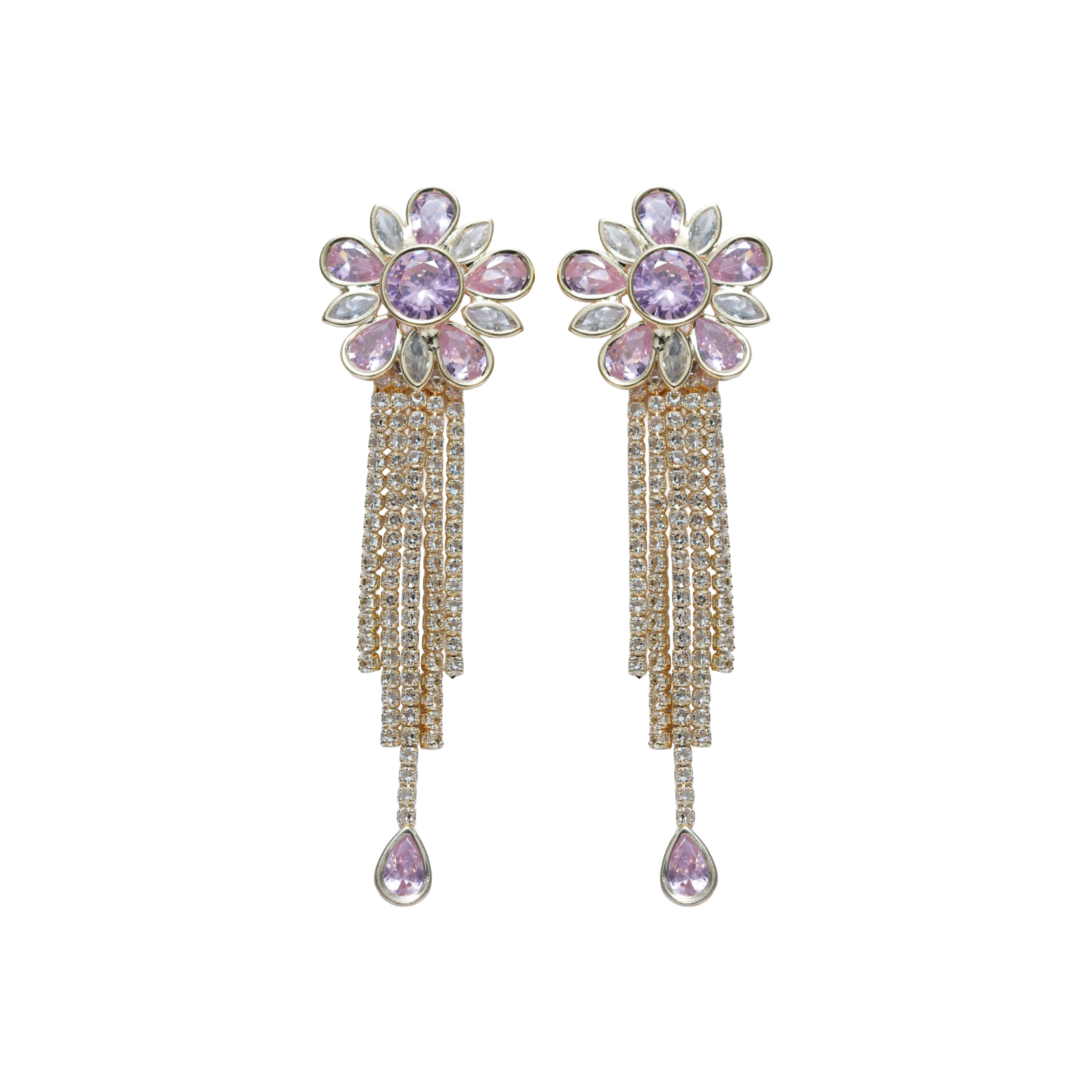 Ruby Floral Crystal Tassel Earrings