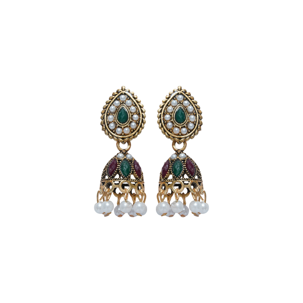 Antique Gold Temple Jhumka Earrings with Pearl Drops | Traditional Ethnic Jewelry