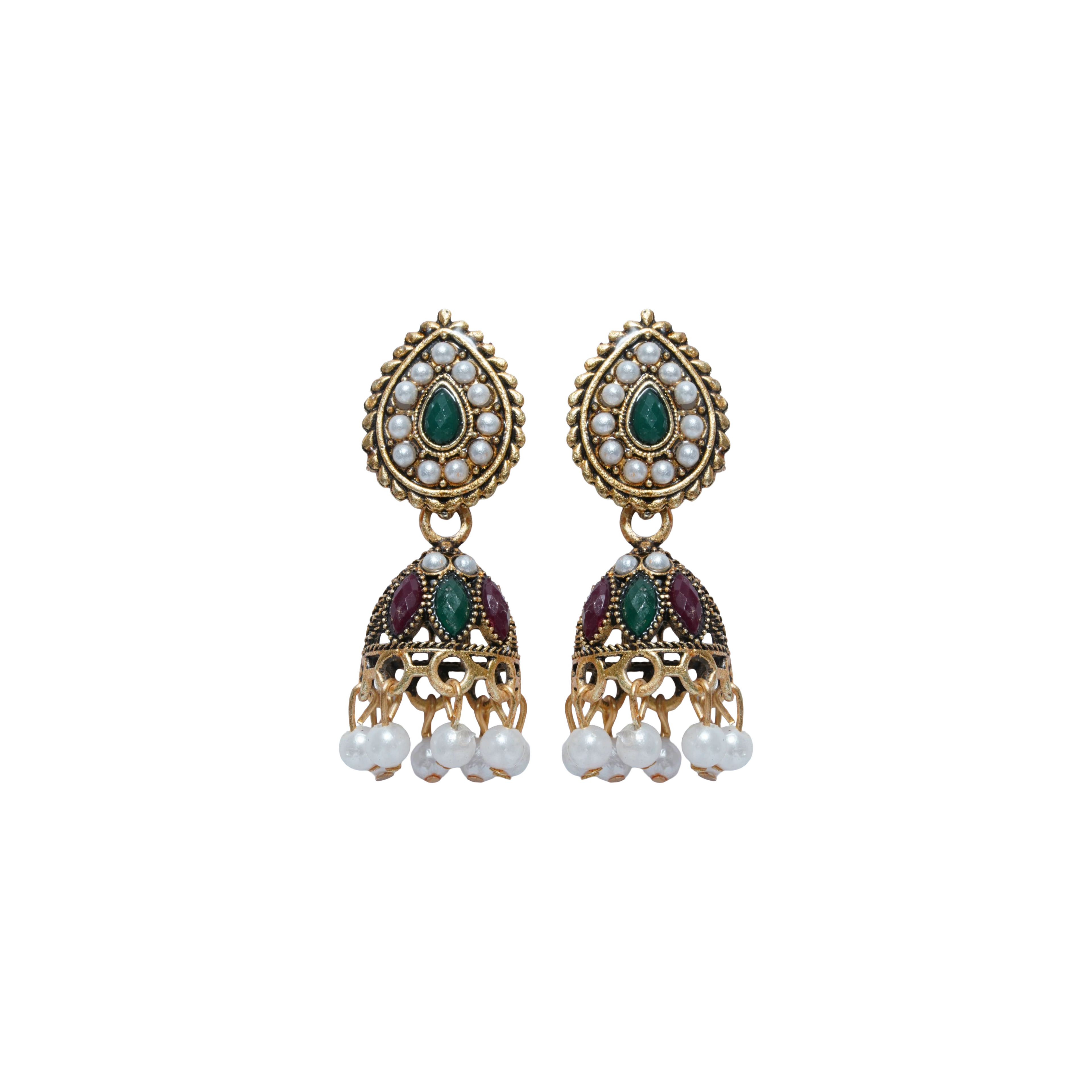 Antique Gold Temple Jhumka Earrings with Pearl Drops | Traditional Ethnic Jewelry