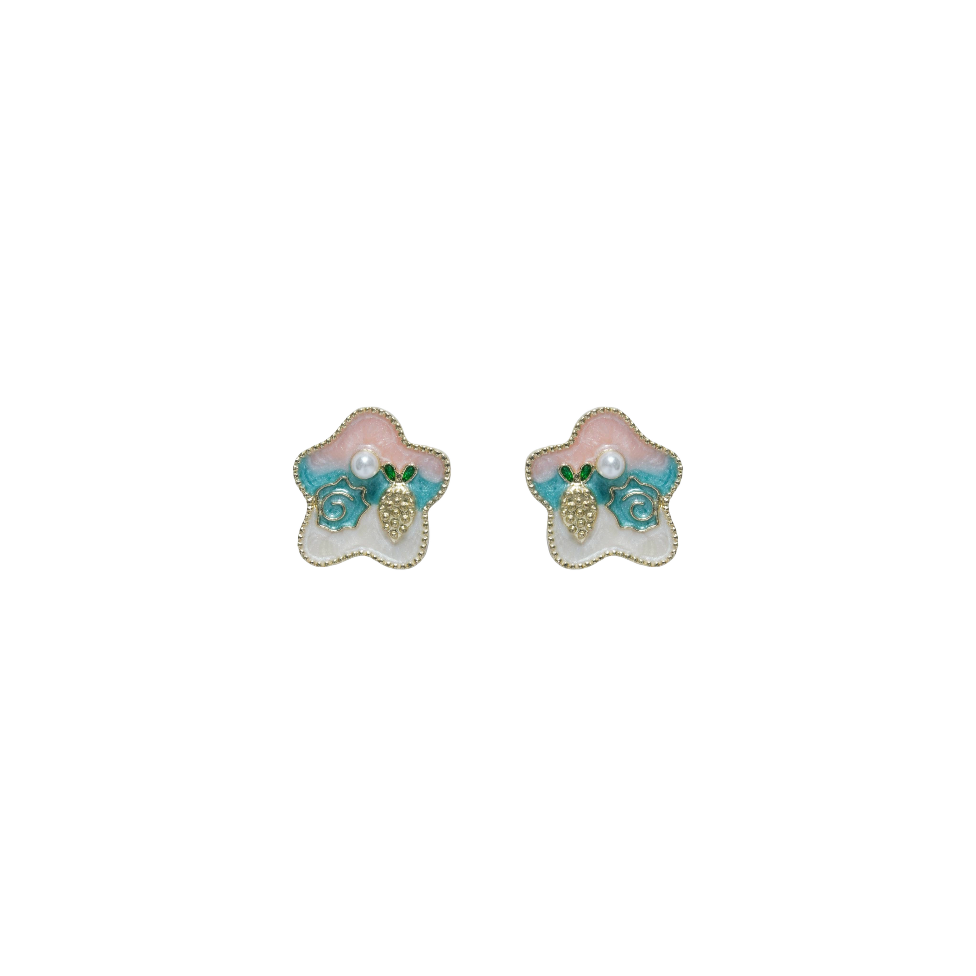 Pastel Floral Pearl Stud Earrings