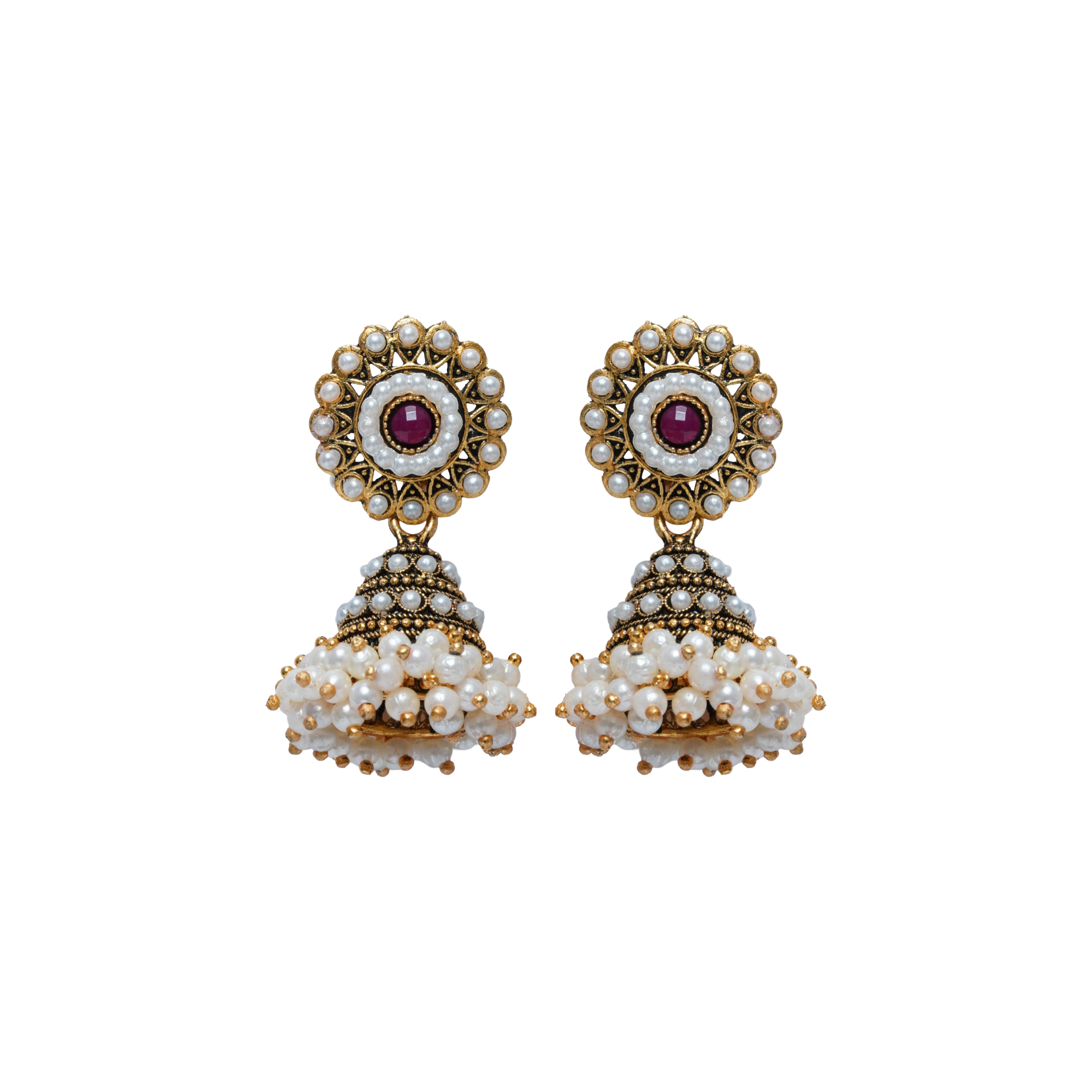 traditional pearl jhumka earrings for women antique gold bridal jhumki ethnic jewelry